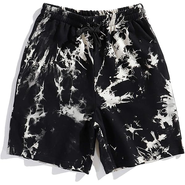 Liposhion Mens Casual Black Drawstring Tie Dye Summer Shorts